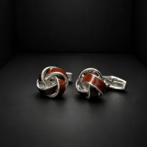 Polished Silver and Brown Knot Cufflinks